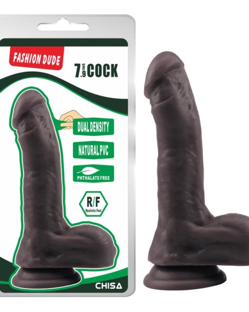 Vibrador de dupla densidade Fashion Dude 20,5 x 4,5 cm marrom