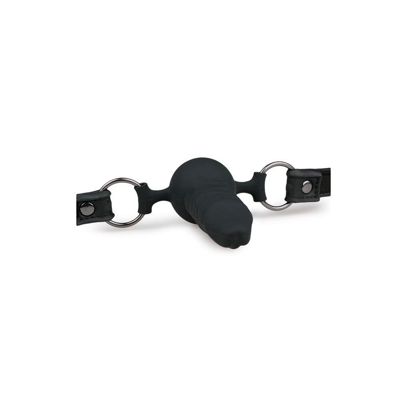 Mordaça com pênis de silicone preto - Imagem 3
