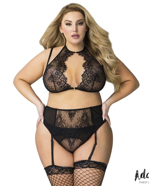 Nisa Conjunto de sutiã, cinta-liga e tanga Tamanho 44-46