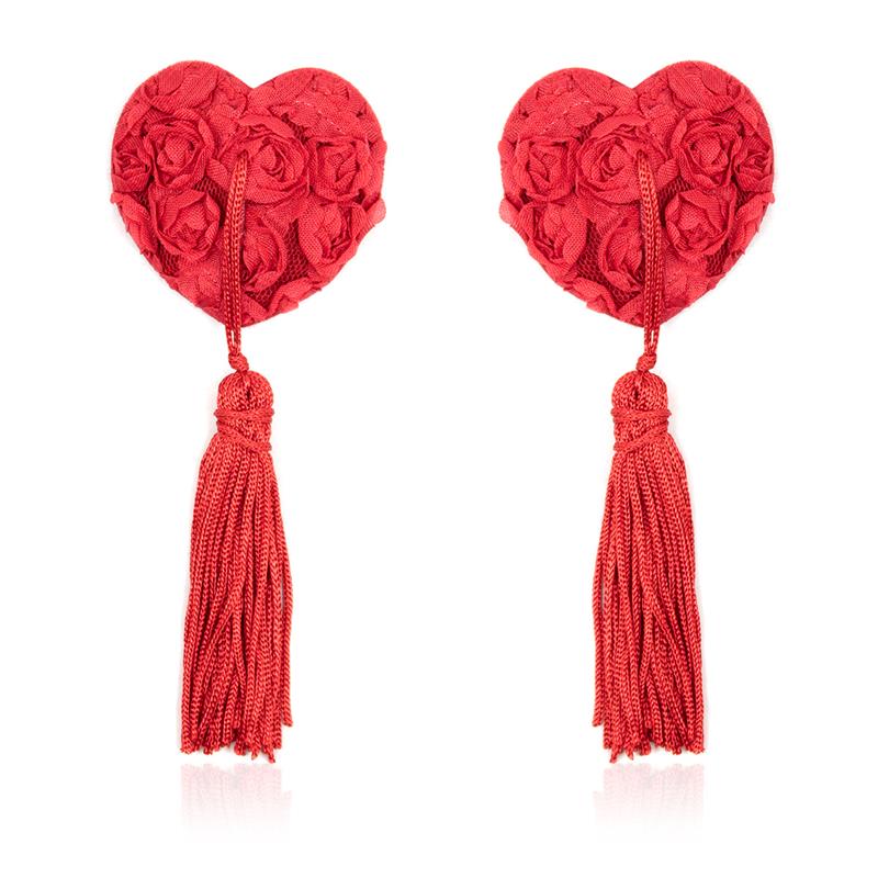 Capas para mamilos com renda e padrão floral vermelho
