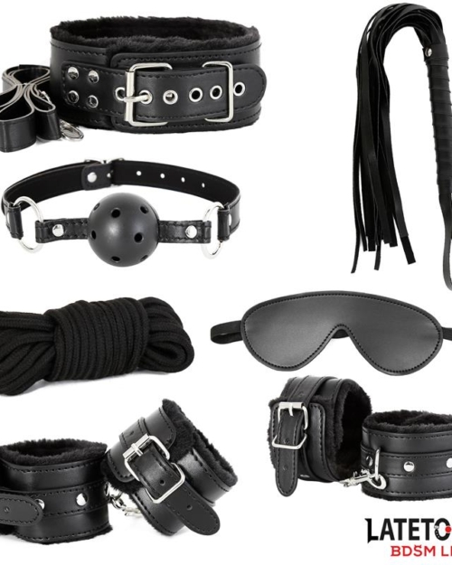 Conjunto de bondage preto de 7 peças